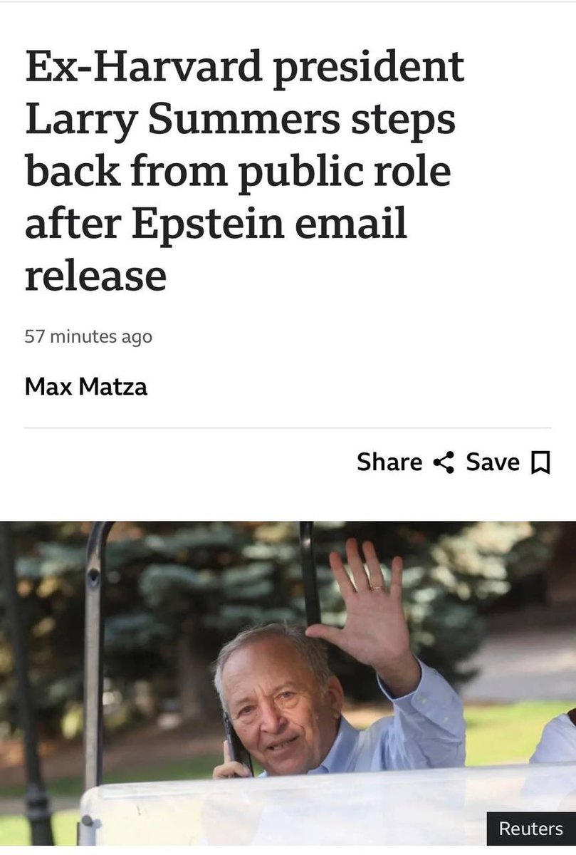 🚨BREAKING: Former Harvard University President Larry Summers OFFICIALLY STEPS BACK from public commitments after his emails with disgraced financier Jeffrey Epstein were made public.

“I AM DEEPLY ASHAMED OF MY ACTIONS AND RECOGNIZE THE PAIN THEY CAUSED. I TAKE FULL