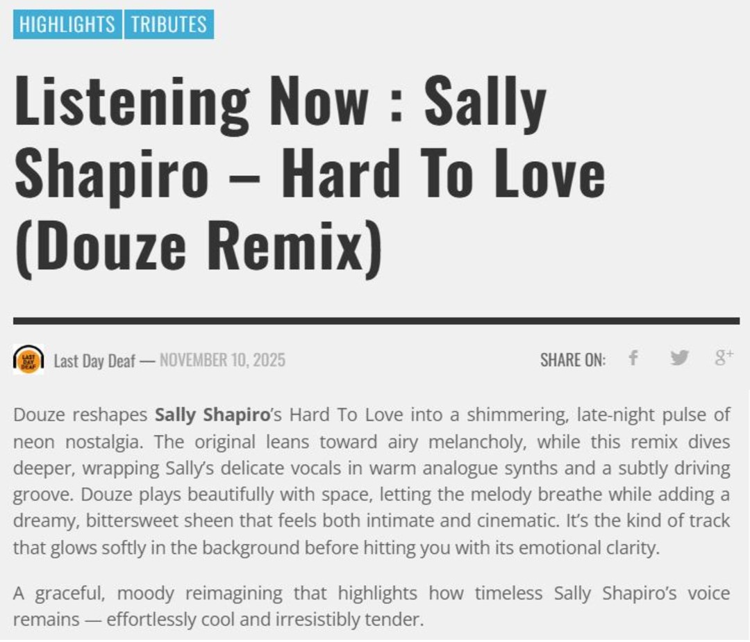sallyshapiro's tweet photo. Thank you @Lastdaydeaf !! And thank you @arnaultdouze for the remix!
https://t.co/CEaAXxv6NN https://t.co/HoRfI8JZF2