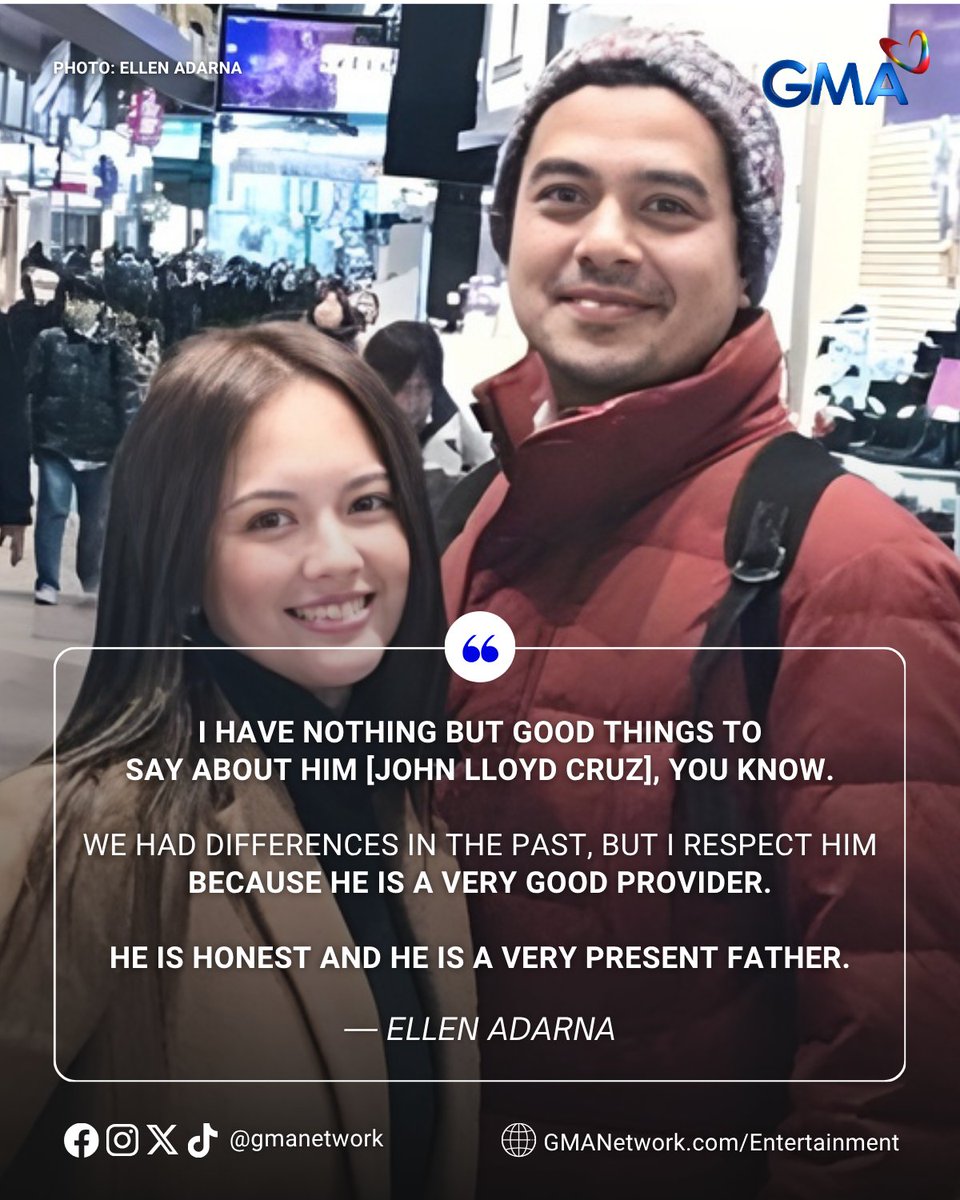 gmanetwork's tweet image. ELLEN ADARNA: “I RESPECT HIM.”

Pinuri ni #EllenAdarna sa kaniyang Instagram Story si #JohnLloydCruz na ama ng kaniyang anak na si Elias.

Ayon kay Ellen, hinahangaan niya ang pagiging present father ni John Lloyd sa kanilang anak.

📸: Ellen Adarna / Facebook

#KapusoTalks…