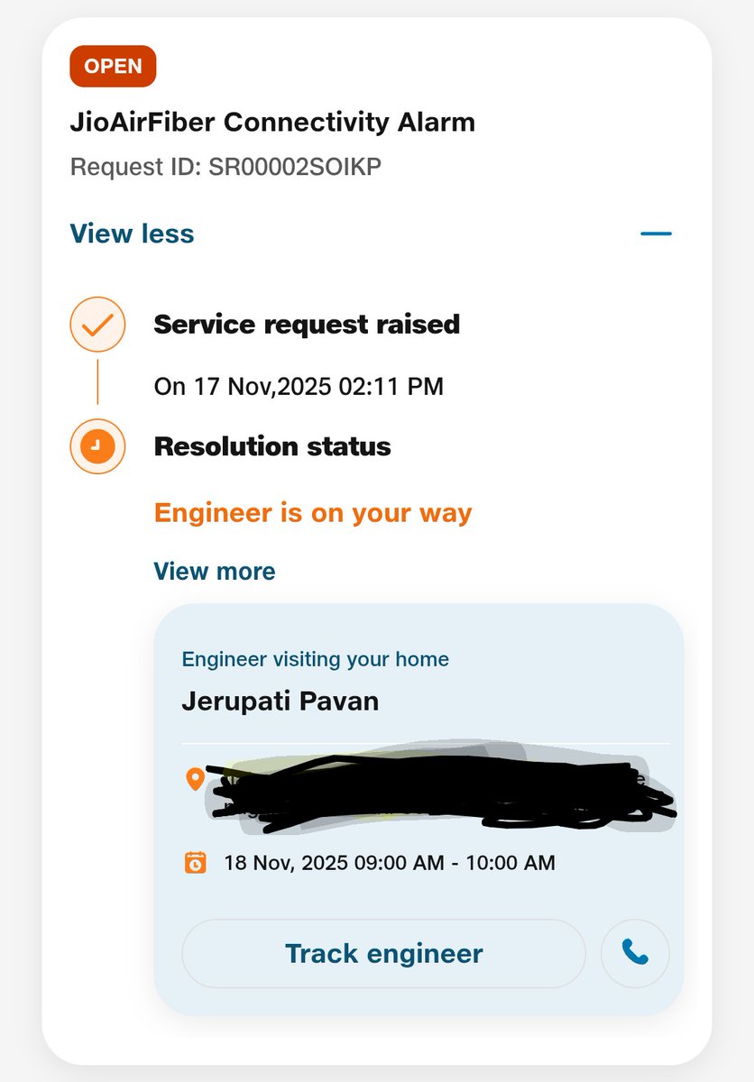 bappa_prl's tweet photo. @JioCare After yesterday, it was scheduled today as well for 2nd time. And your engineer didn't visit or call.   I called customer care as I have been doing for so many days, and after seeing the genuine concern with no solution, they discounted the call. And this is not the first time. https://t.co/vBURpzDslQ