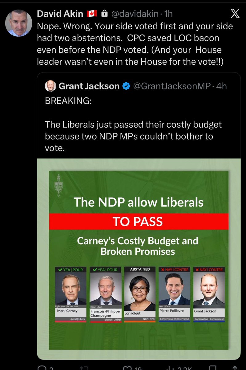 Regarding the budget. David Akin corrects a poster.