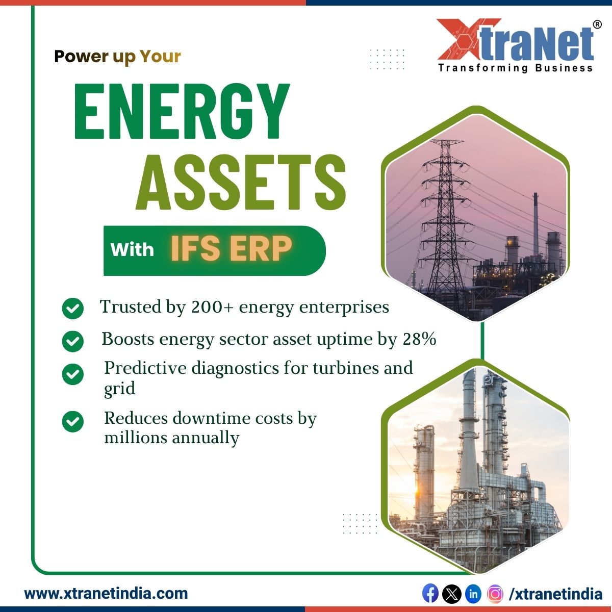 xtranetindia's tweet image. Power up your energy assets with IFS ERP. Monitor performance in real time, predict maintenance needs, reduce downtime, optimize operations—ensuring maximum efficiency, reliability, continuous energy delivery #xtranet #xtranettechnology #xtranetindia #synergyplatform #bhfyp