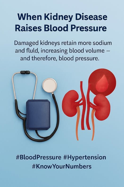 andrewjohnpub1's tweet image. Kidney disease can lead to high blood pressure by disrupting the body&apos;s salt and fluid balance. This can result in increased blood volume and strain on the heart. Monitoring kidney function is crucial for managing hypertension. #kidneydisease #hypertension 🩺🩸