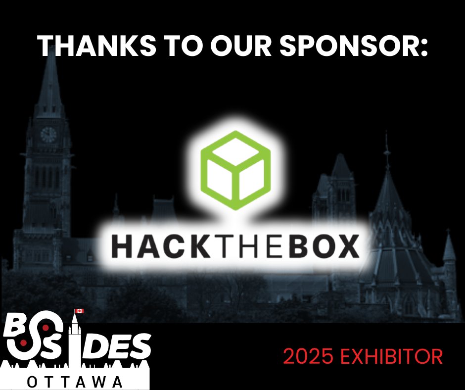 BsidesOttawa's tweet image. 🛡️ Sponsor Spotlight: @hackthebox_eu 

Proud to have Hack The Box supporting #BSidesOttawa2025 — helping our community build real-world cyber skills through hands-on learning.

🎟️ Tickets: bit.ly/4ooqR7U

#CyberCommunity #CommunitySupporter
