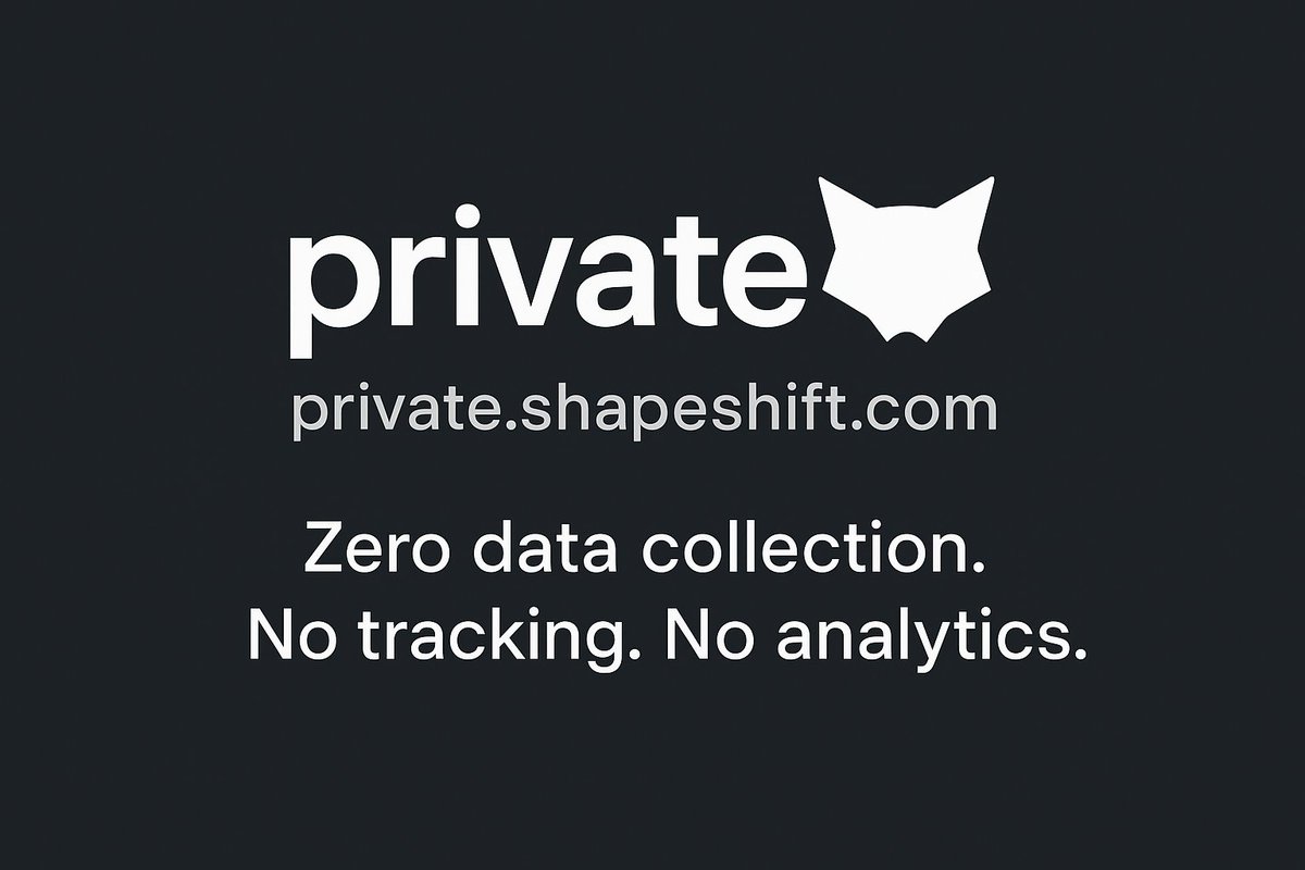 robert18326's tweet image. A quick reminder: private.shapeshift.com is one of the few crypto tools that collects zero user data. No logs, no tracking, no analytics.