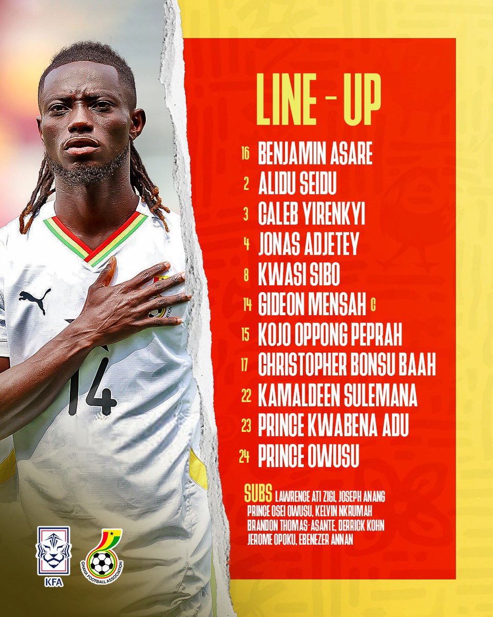 🚨Otto Addo rings in 6️⃣ CHANGES after Japan!  

🔥 Benjamin Asare BACK between the sticks  
🔥 FIRST EVER STARTS for Prince Owusu &amp; Kwabena Adu  
🔥 Gideon Mensah wears the armband 🇬🇭  

#mx24gh #mx24sports #funfearlessfactual #Offthecuff #GHANA #BlackStars #TeamNews