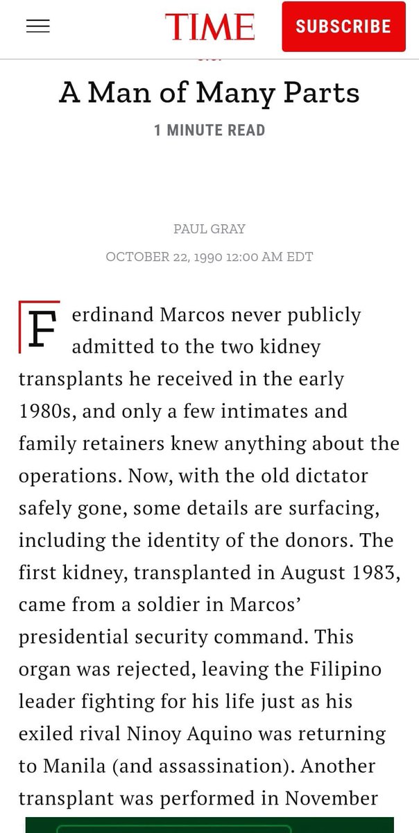 iSabongera's tweet image. From Sass Rogando
Sasot
**********

𝐂𝐋𝐀𝐈𝐑𝐄 𝐂𝐀𝐒𝐓𝐑𝐎 𝐈𝐒 𝐋𝐘𝐈𝐍𝐆! 𝐁𝐁𝐌 𝐰𝐚𝐬 𝐧𝐨𝐭 𝐭𝐡𝐞 𝐤𝐢𝐝𝐧𝐞𝐲 𝐝𝐨𝐧𝐨𝐫 𝐨𝐟 𝐡𝐢𝐬 𝐟𝐚𝐭𝐡𝐞𝐫!

&quot;The first kidney, transplanted in August 1983, came from a soldier in Marcos’ presidential security command. This organ…