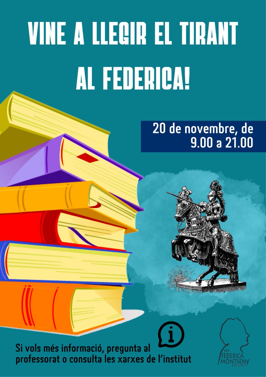 El pròxim dijous, 20/11/25, a l'#IESFMontseny de #Burjassot llegim el #Tirant, per a commemorar el #DiaLlibreValencià
Serà de les 9.00 a les 21.00, veniu?
#lectura #fomentlector #EnValencià #llegim