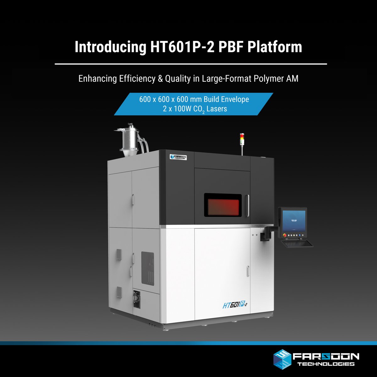 FarsoonAM's tweet image. 🚀 #Largeformat serial #additivemanufacturing redefined: Meet the new HT601P-2!
✅ 600×600×600mm w/ dual lasers
✅ Full-format part consistency
✅ Continuous manufacturing
✅ Advanced #automation

🔗bit.ly/3XxCXQf
Visit us📍Hall 11.0, Booth E11 
#Formnext2025 #3DPrinting