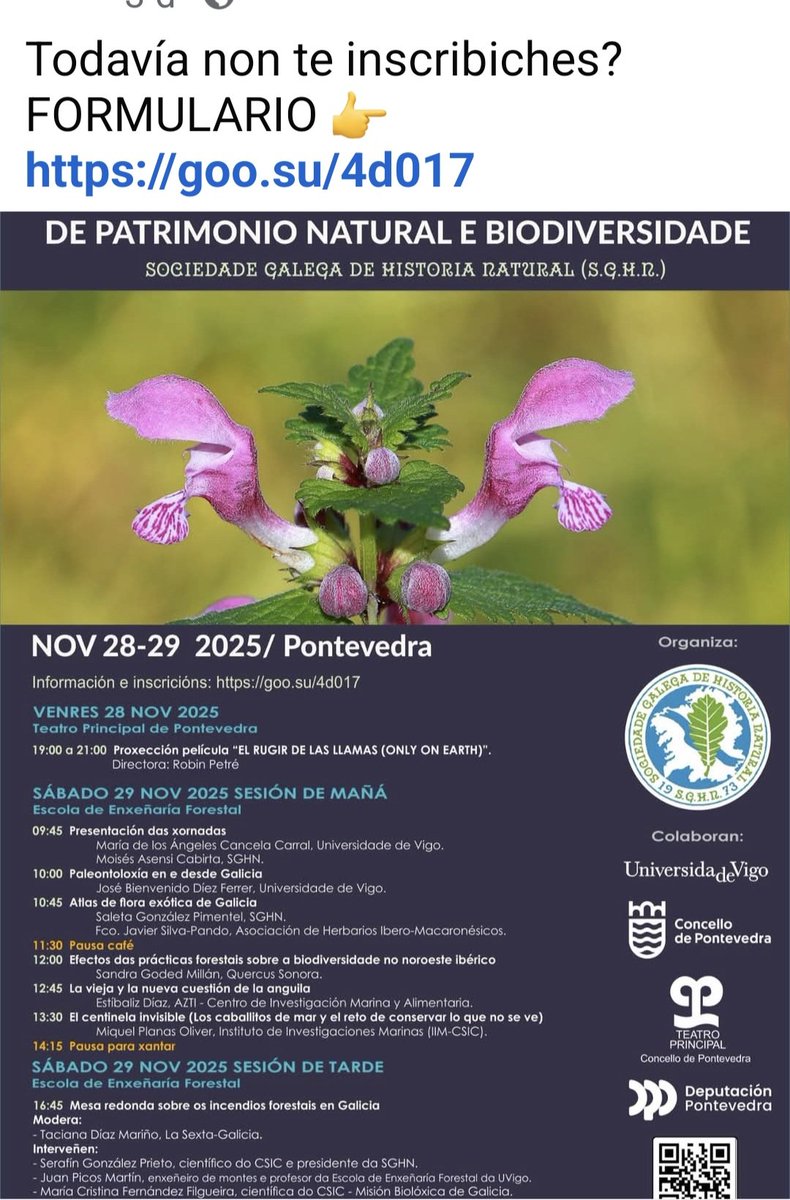 tacianadiaz7's tweet image. Moi honrada de partipar nestas xornadas sobre #incendios da Sociedade Galega de Historia Natural en #Pontevedra