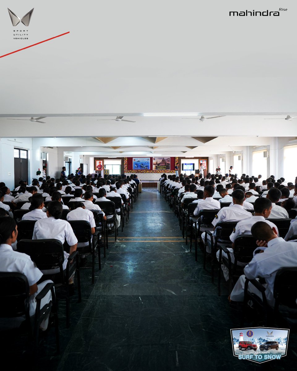 Mahindra_Thar's tweet photo. Powered by Mahindra, The Indian Navy’s Western Naval Command Outreach Team reached Udaipur on the 16th of November. On their first outreach program here, they inspired 500 cadets with the possibilities of a career in naval service.

[Mahindra, Indian Navy, Surf to Snow , Outreach initiative, Mumbai to Shimla drive, Youth engagement, Armed forces outreach , Civilian connect]