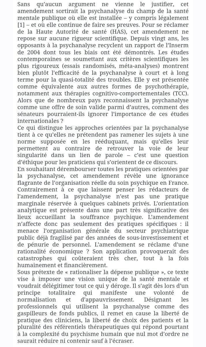 ECF_AMP's tweet image. 📣Lettre d'Anaëlle Lebovits-Quenehen, présidente de l'ECF, aux Députés et Sénateurs.

"Sans qu’aucun argument ne vienne le justifier, cet amendement sortirait la psychanalyse du champ de la santé mentale publique où elle est installée et où elle continue de faire ses preuves."