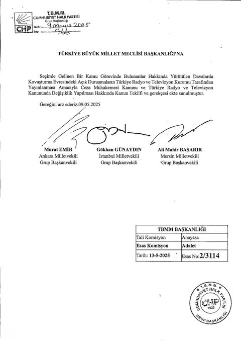 CHP'nin İBB davasının canlı yayınlanması için verdiği kanun teklifi 9 Mayıs 2025'ten bu yana TBMM'de bekliyor.