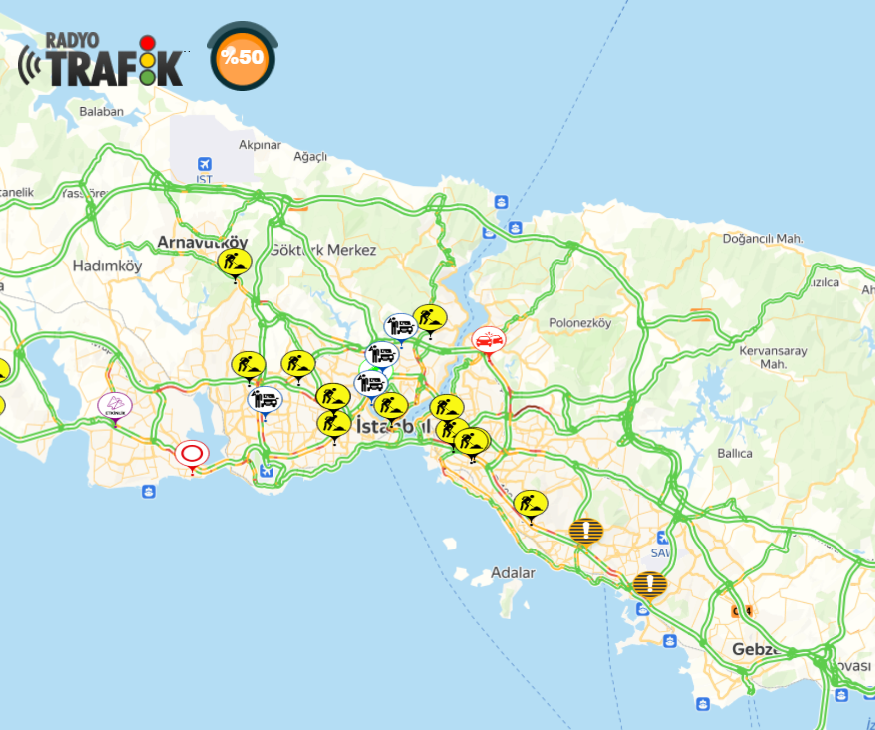 🕐13.00 İTİBARIYLA TRAFİĞİ ETKİLEYEN OLAYLAR!

📌Haramidere yan yolda Avcılar yönünde araç arızası!
📌Okmeydanı Bağlantı Yolu Sadabad-1 Viyadüğü çıkışında TEM önünde araç arızası!
📌Haliç orta köprü çıkışında Mecidiyeköy yönünde araç arızası!
📌TEM Sadabad 2 Viyadüğü çıkışı FSM