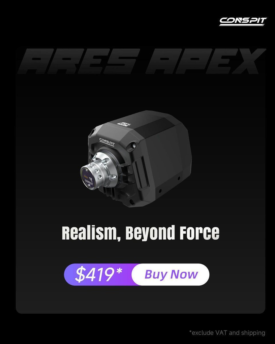 OfficialCONSPIT's tweet image. CONSPIT ARES APEX 8Nm is officially here 
Now available for just $419! 
Get yours now!

PRO DRIVERS&apos; CHOICE
 🛒conspit.com/distributors 
 📱 linktr.ee/conspit_offici… 
 #CONSPIT  #ProDriversChoice #ARESAPEX #Simracing  #RacingTechnology