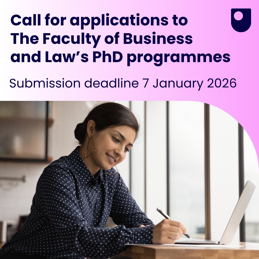 OU_FBL's tweet image. Are you ready to take the next step in your #academic journey?

The Open University Business and Law Schools are inviting applications to join our #PhDprogramme beginning on 1 October 2026 🎉

For more information:
ow.ly/WI4p50UaZFl