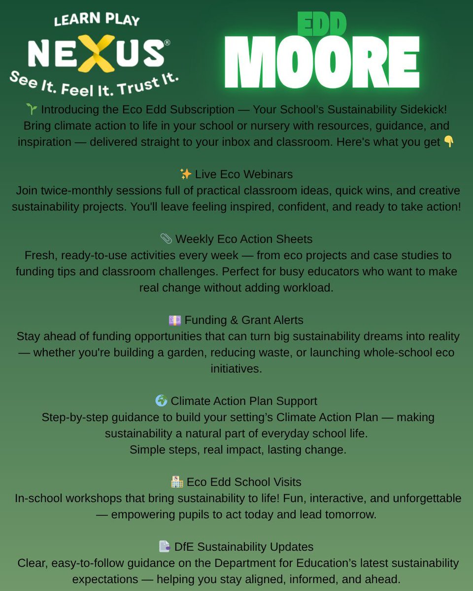 🌱 Introducing the Eco Edd Subscription — your school’s new sustainability sidekick!
From live webinars and weekly eco action sheets to funding alerts, school visits, and Climate Action Plan support — Eco Edd gives educators everything they need to spark real, lasting