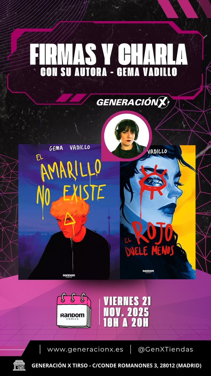 😊 ¿TE VIENES A CONOCER A <a href="/GemaVadillo/">Gema 🩸</a> ?

📚 El rojo duele menos 
📅 Viernes 21 de Nov
📍 Generación X Tirso 
🕕 18 a 20 h

✏️ Un recorrido íntimo hacia la sanación, donde aprender a ponerse en primer lugar se convierte en un acto revolucionario

🏷️ Editorial: <a href="/penguinlibros/">Penguin España 🐧📚</a>