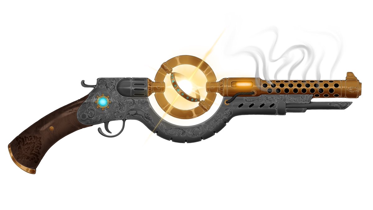 pramouri's tweet image. Got commissioned by @NReflections23 to design his oc gun! #commission #conceptart #propdesign #steampunk #solarpunk