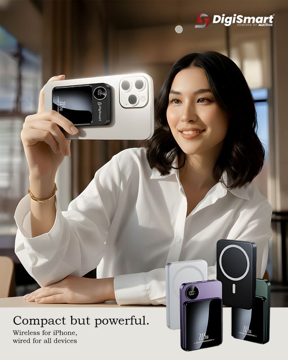 DigiSmartElect's tweet photo. Stay charged, stay moving.
This compact powerhouse snaps on instantly & keeps every device going, wireless for iPhone, wired for everything else.
#DigiSmart #PoweredByActiva #SmartCharging #PortablePower #MagSafeCharger #PowerBank #WirelessCharging #TechMadeEasy #CompactPower https://t.co/QeIAFhoOUz