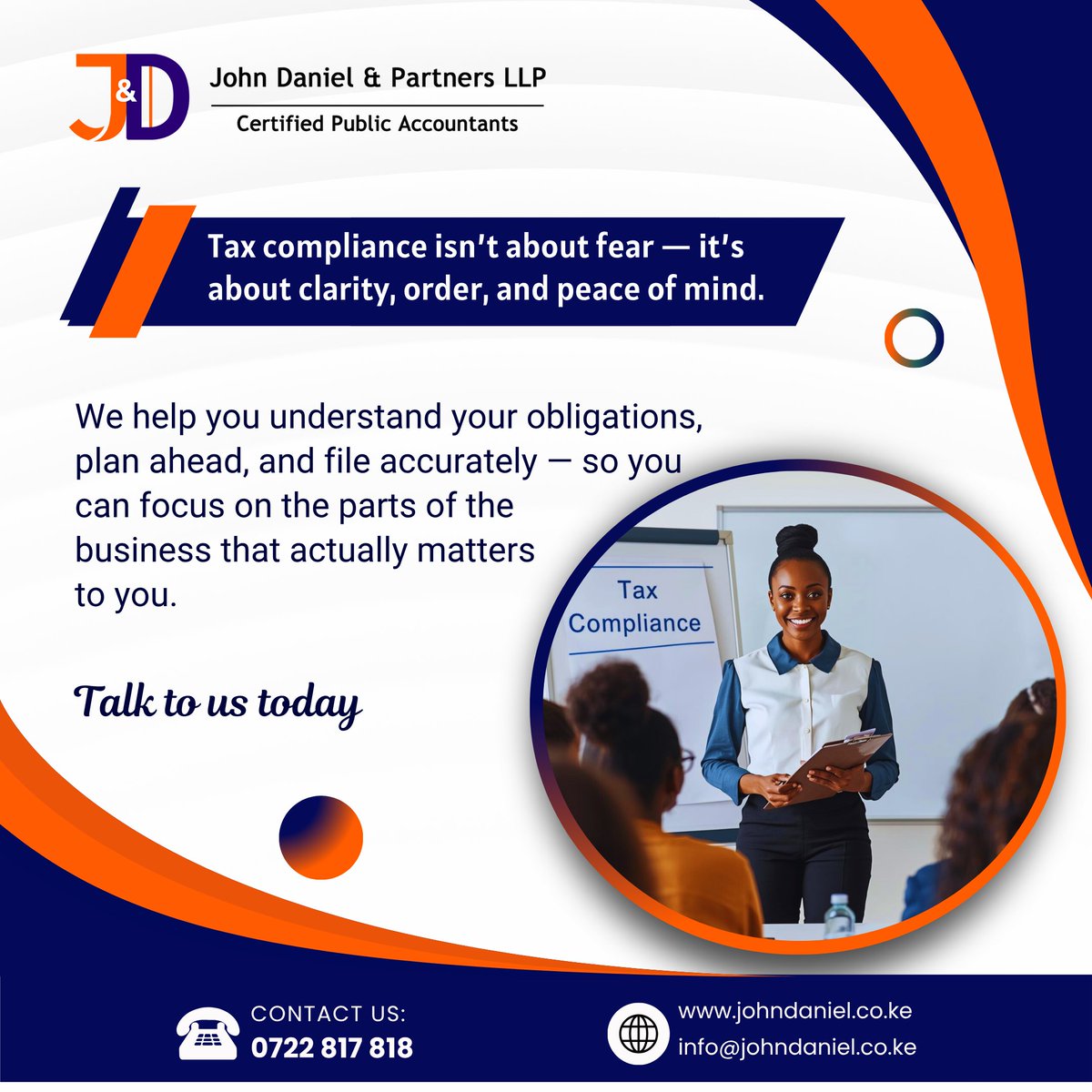 Tax compliance isn’t about fear — it’s about clarity.
When your books are clean and your returns are filed on time, you run your business with confidence, not guesswork.
A good tax advisor helps you stay compliant, avoid last-minute stress, and build a business that’s steady,