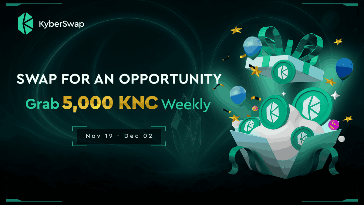 KyberNetwork's tweet photo. 🎯 Swap For An Opportunity - Grab 5,000 KNC Weekly is about to happen.

From Nov 19 – Dec 02 (UTC), just swap on KyberSwap and get a shot at the 5,000 KNC Weekly Reward💰

No leaderboard, no stress - just trade as usual, fair for everyone.

Discover now👇 https://t.co/wXg939l7Ka