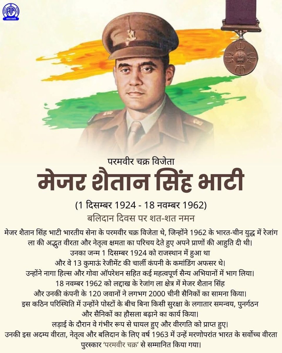 _Sudhaker_singh's tweet image. विश्व की सबसे कठिन लड़ाईयो मे एक,रेजांग ला युद्ध में शहीद भारतीय थल सेना के 13वीं कुमाँऊ रेजिमेंट के C कम्पनी के 114 वीर सैनिकों को सलाम।

18 नवम्बर 1962 को लद्दाख़ के रेज़ांग ला में 18000 फ़ीट की ऊँचाई पर लड़ रहे 120 भारतीय सैनिकों ने छह हजार चीनी सैनिको के छक्के छुड़ा दिये और…