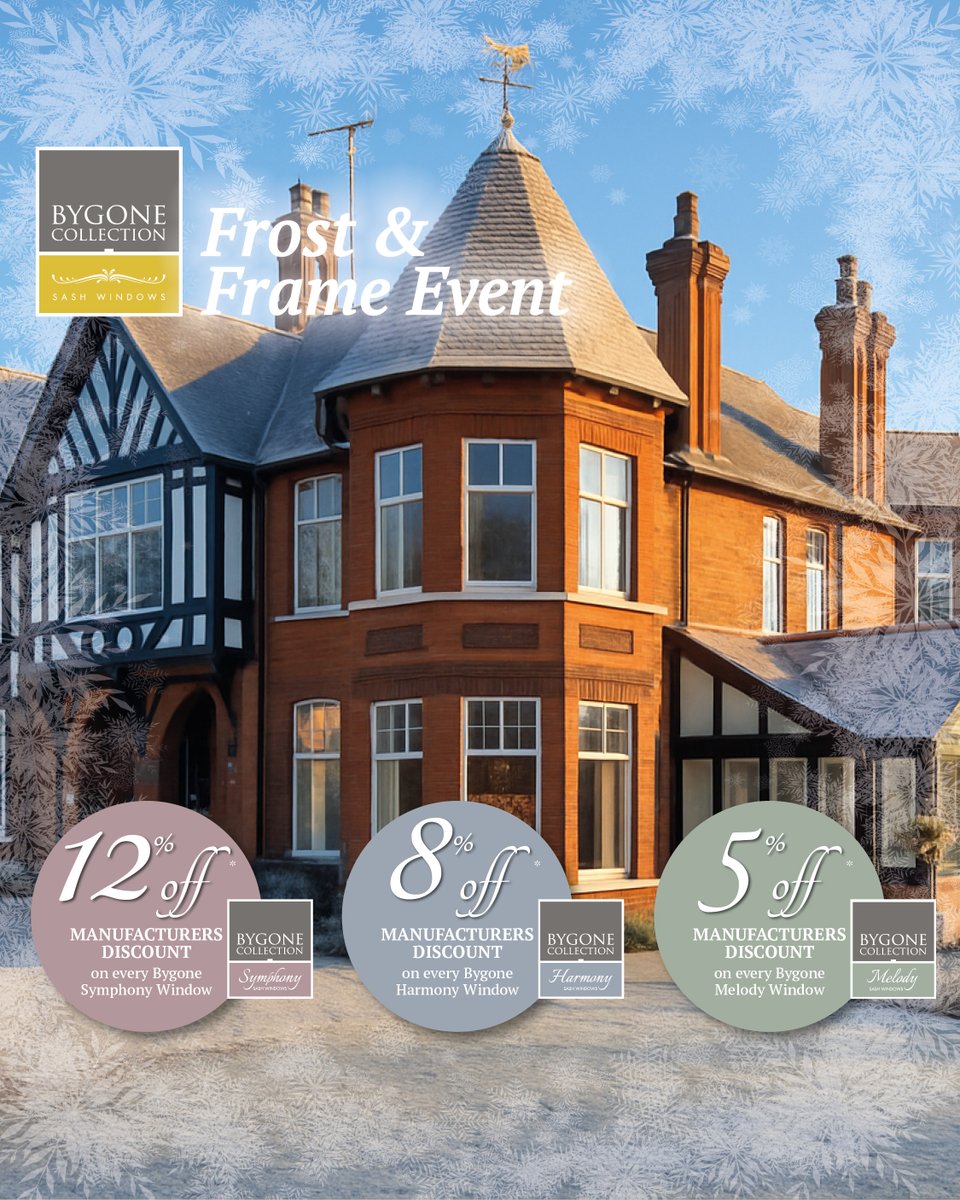 bygonewindows's tweet image. ❄️The Winter Frost &amp;amp; Frame Event is Here!❄️
Save this winter on the Bygone Collection:
✨ 12% off Symphony
✨ 8% off Harmony
✨ 5% off Melody
Offer ends 23 Dec 2025
Find your local Installer: zurl.co/dbY7C
#BygoneCollection #SashWindows #FrostAndFrame #WinterOffer