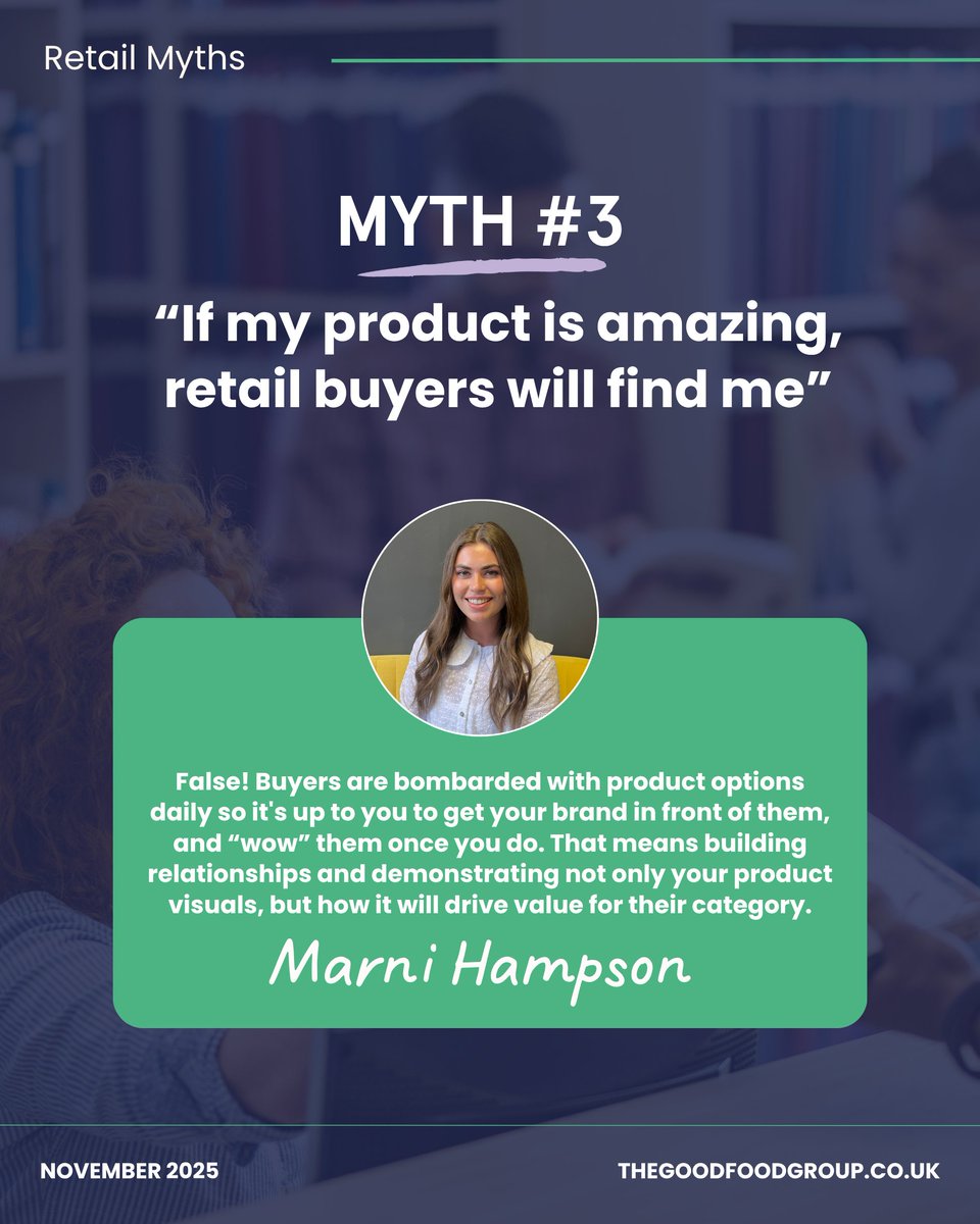 GoodFoodGroup_'s tweet image. We hear lots of retail myths, from "buyers only care about taste" to "once you're listed, you've made it."

So, this week we've asked the team to break down what's really true when it comes to getting into retail.

Swipe through to see the biggest myths  👉