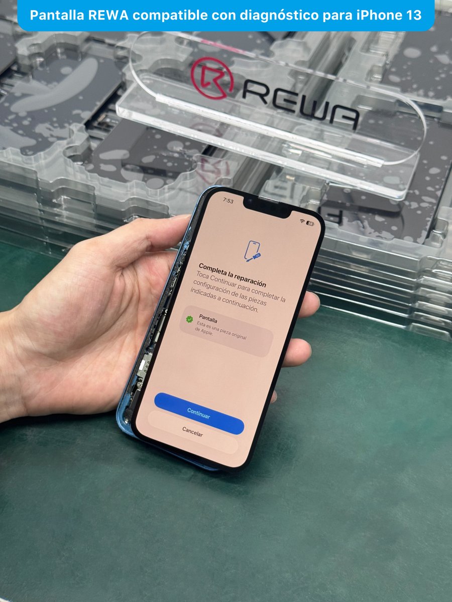 rewatechnology's tweet image. También tenemos la Pantalla REWA compatible con diagnóstico para iPhone 13 en versión Soft OLED, producida por REWA, que corre diagnósticos y funciona perfectamente en iOS 26.1. 📱✨