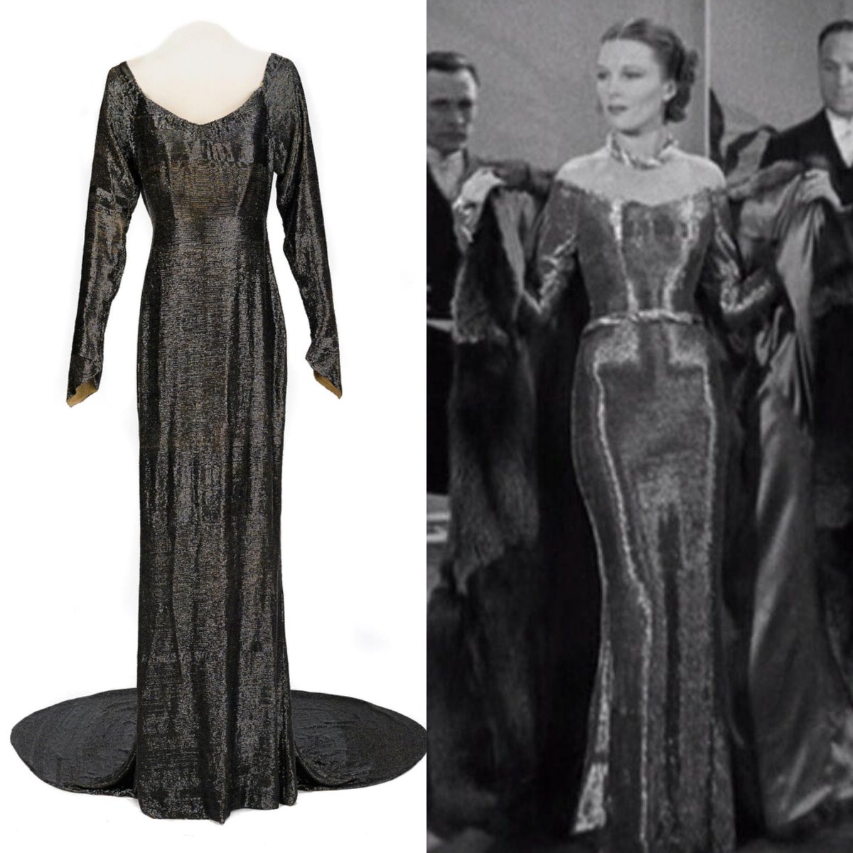 vickyhaddock's tweet image. Bernard Newman, the head designer for Bergdorf Goodman and head costume designer for RKO Pictures, was born #OnThisDay in 1903. He designed this off-the-shoulder black beaded evening gown with a fishtail hem for the 1935 film, Roberta. Sold by @bonhams1793. #film #costume