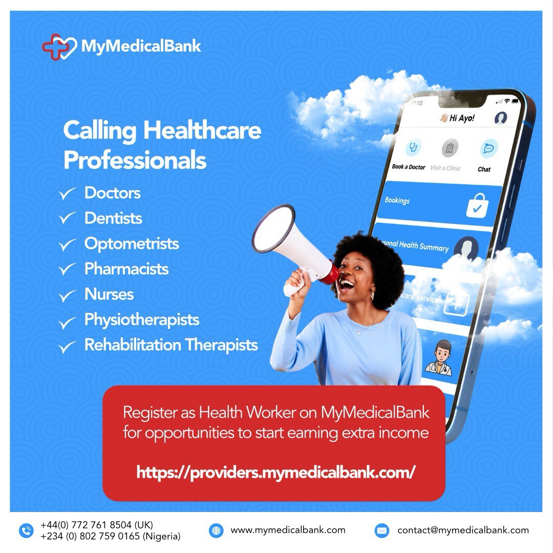 MyMedicalBank's tweet photo. Take advantage of this other stream of income as a health worker.
#MyMedicalBankApp
#HealthTech
#HealthWorkers 
#FaithWithoutFear https://t.co/ouDgzMY1K2