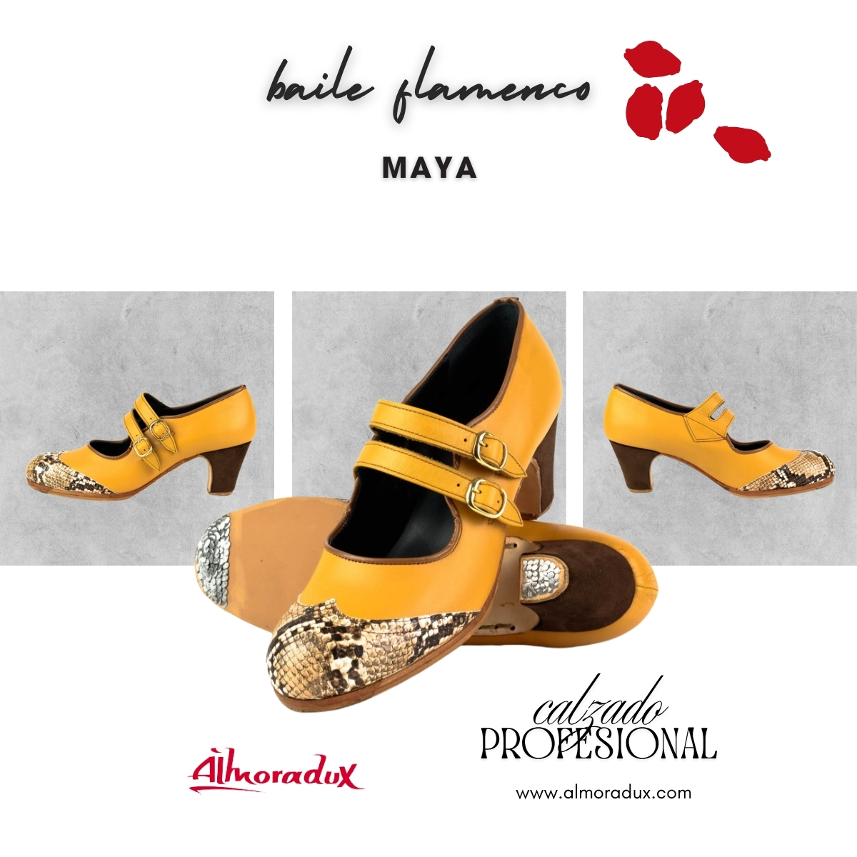 AlmoraduxES's tweet image. 🌞 Amarillo audaz, doble hebilla y puntera 🐍 serpiente. 
.
.
🌐 bit.ly/46S3H3D 
.
.
#Almoradux #flamenco #ModaFlamenca #ZapatosBaile #ZapatosFlamencos #Maya