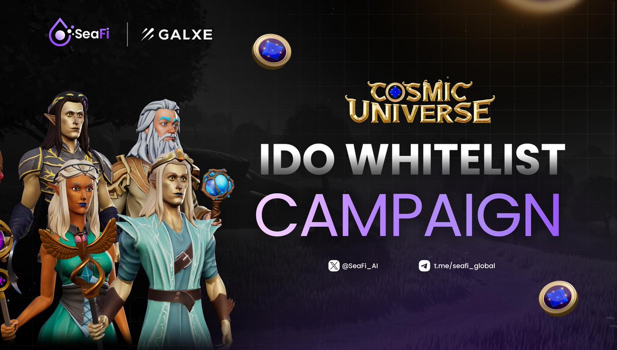 SeaFi_AI's tweet photo. 🔥 @thecosmicguild  $25,000 IDO Whitelist Campaign is LIVE on @Galxe ! 

🗓️ Nov 18th 10:00 UTC – Nov 23th 10:00 UTC 

📌 Campaign venue: https://t.co/DksM2XWExg 

Rewards:
💎 $25,000 IDO Whitelist Pool — 100 Whitelist Slots ($250 allocation each)
💎 $150 USDT Bonus Pool — 10 lucky whitelist winners($15 each)
💎 Total 100 winners

* Winners announced and rewards distributed on Nov 24th

Smash the quests & lock your spot!