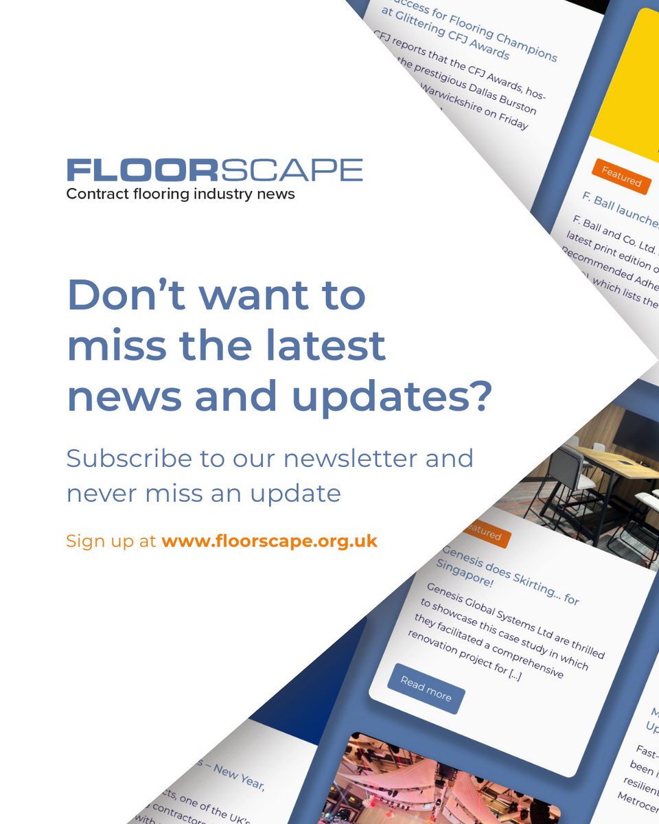 Stay up to date with the flooring industry’s latest news! 

Join the growing community by subscribing to Floorscape's free fortnightly newsletter. 

Subscribe today: floorscape.org.uk/subscribe/