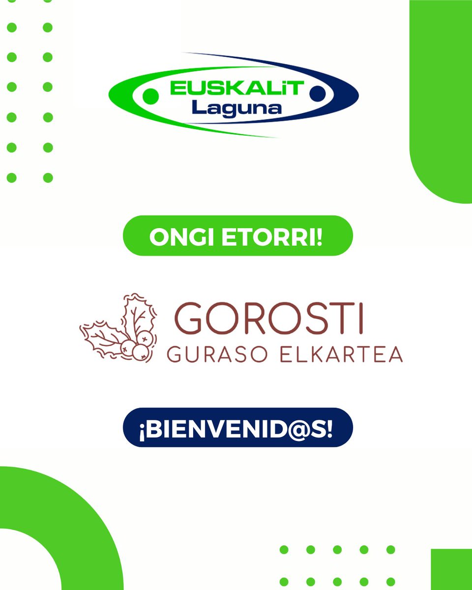 🤝 Gaurkoan, ongi etorria ematen diogu 𝗚𝗼𝗿𝗼𝘀𝘁𝗶 𝗚𝘂𝗿𝗮𝘀𝗼 𝗘𝗹𝗸𝗮𝗿𝘁𝗲𝗮ri (<a href="/GorostiGE/">GorostiGE</a>), Euskaliten bazkide laguntzaile berri bezala!

🏫 Gorosti Guraso Elkartea Tolosako Samaniego ikastetxe publikoko gurasoen elkartea da. Elkarteko kideek eskola kontseiluan eta