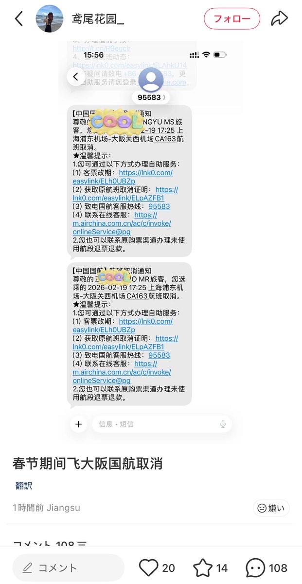 chugoku_note's tweet image. 中国から日本行きの飛行機が続々と減便しているらしい....✈️
航空券を買ったとしても強制キャンセルされて日本に行けない可能性があるってこと....？😱(春節の上海⇄大阪もキャンセルされたって....)

中国さんよ、そこまでするんか....😇