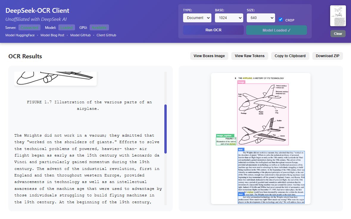 GitHub_Daily's tweet image. 有位开发者，为 DeepSeek-OCR 识别模型开发了一个开箱即用的桌面客户端。

只需拖拽上传图片，即可快速识别其中文字内容，还能点击指定区域直接复制文字。

GitHub：github.com/ihatecsv/deeps…

同时，还支持导出为 ZIP 文件，包含 Markdown 和图片，以及支持 GPU 加速，大幅提升处理速度。…