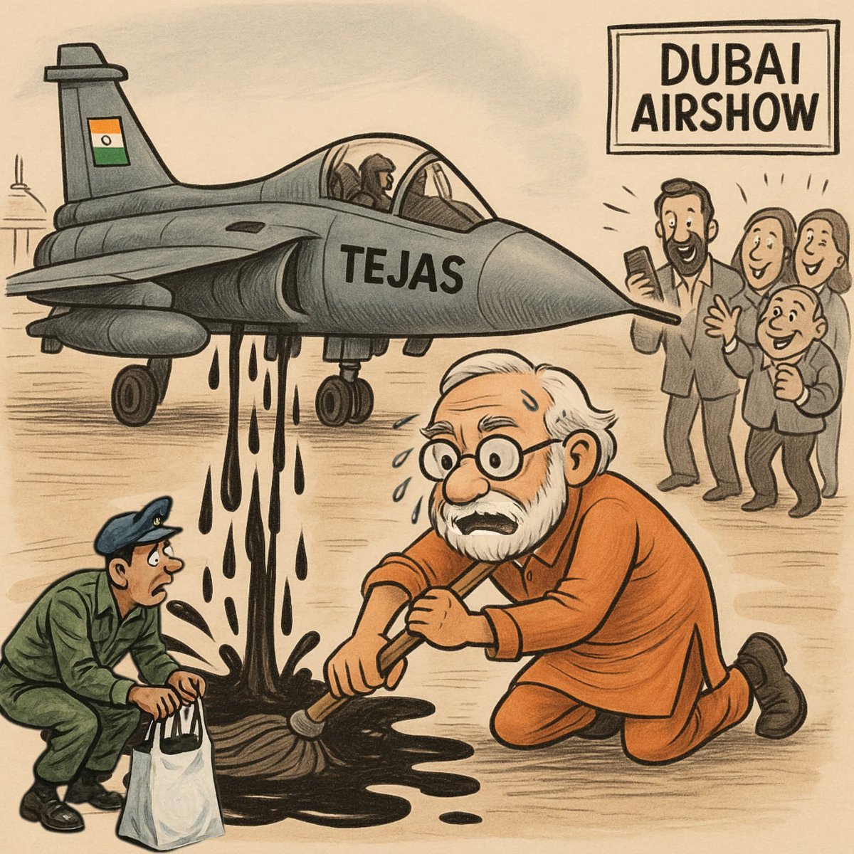 ChaudharyN16462's tweet image. At the Dubai Airshow, an oil leak was discovered in the engine of an Indian fighter jet. The unsuccessful attempt to conceal the defect with a shopping bag not only further exposed the issue but also became a source of global ridicule for Indian engineering.
🫵🤣