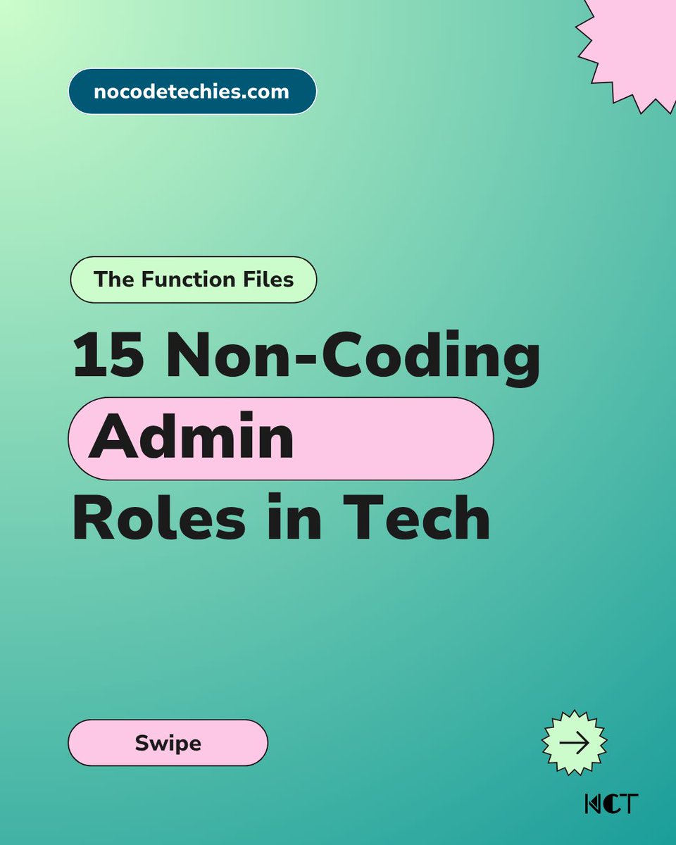 nocodetechies's tweet image. Admin roles keep people and processes on track.

If you work in admin, your skills already translate into tech. You don’t need to code,  just pivot smartly.

Here are 15 non-coding tech roles you can explore in administration 👇🏽

🧵 

#TheFunctionFiles #AdminInTech #NoCodeTech