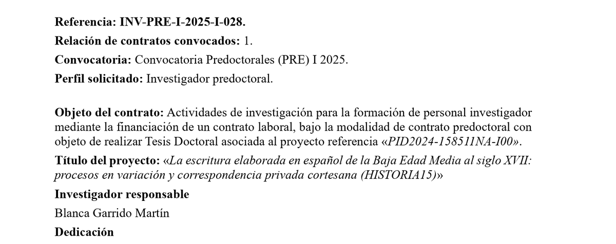 Desde Historia15, anunciamos la publicación de la Convocatoria Predoctoral FPI, en la que ofertamos un contrato para realizar la tesis doctoral y tareas de investigación relacionadas con el proyecto. El plazo para presentar las solicitudes es de 10 hábiles desde hoy <a href="/FFilologiaUS/">Facultad_FilologíaUS</a>