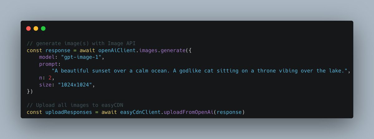 gisderdube's tweet image. It&apos;s now possible to pass OpenAI image generation responses directly to easyCDN to upload it.