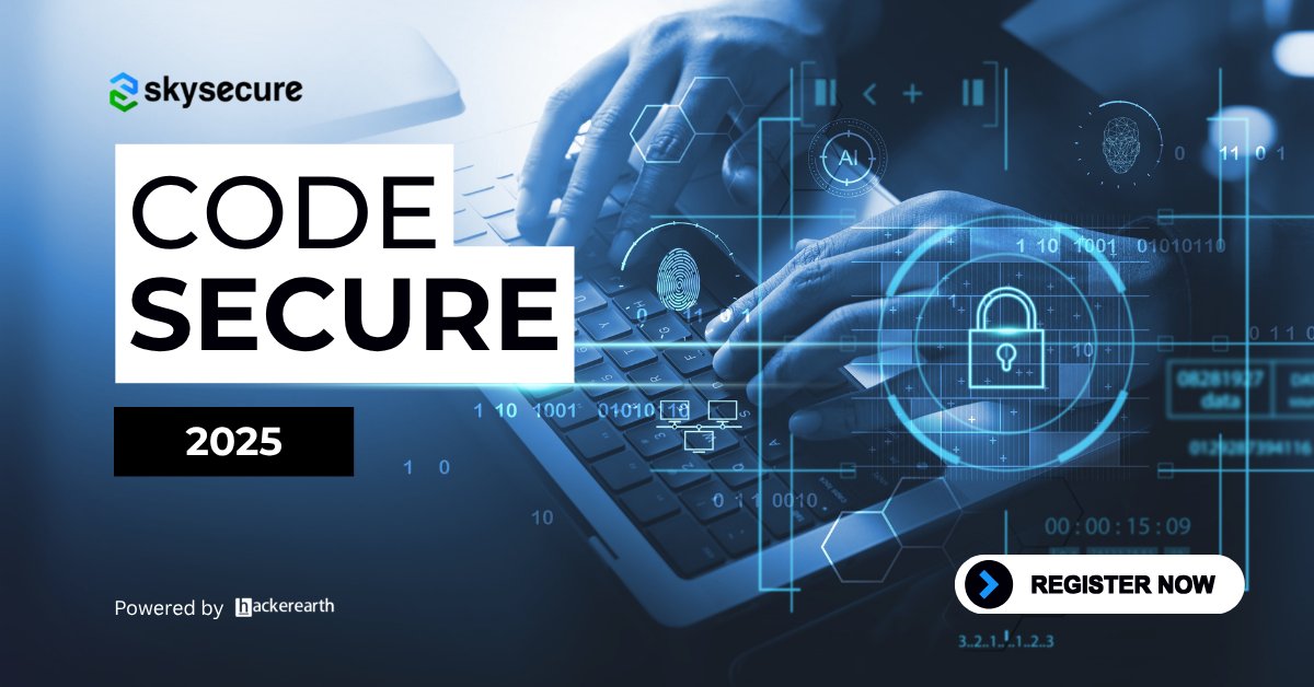 HackerEarth's tweet image. Skysecure is calling future AI innovators! 🚀
Join the CodeSecure Challenge and compete for an AI Agents Developer Internship in Bangalore.
Solve real problems, build intelligent agents, and fast-track your tech career. 🔥
Register Now: tinyurl.com/38zzed56
