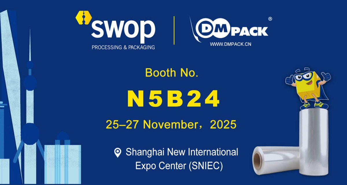 DmpackL's tweet photo. We’re excited to be exhibiting at SWOP 2025 in Shanghai from November 25–27!

📍 SWOP Exhibition | SNIEC Shanghai
📅 Nov 25–27, 2025
🔍 Looking forward to seeing you there!

#SWOP #DMPACK #ShrinkFilm #Sustainable https://t.co/9Ov3YikDYC