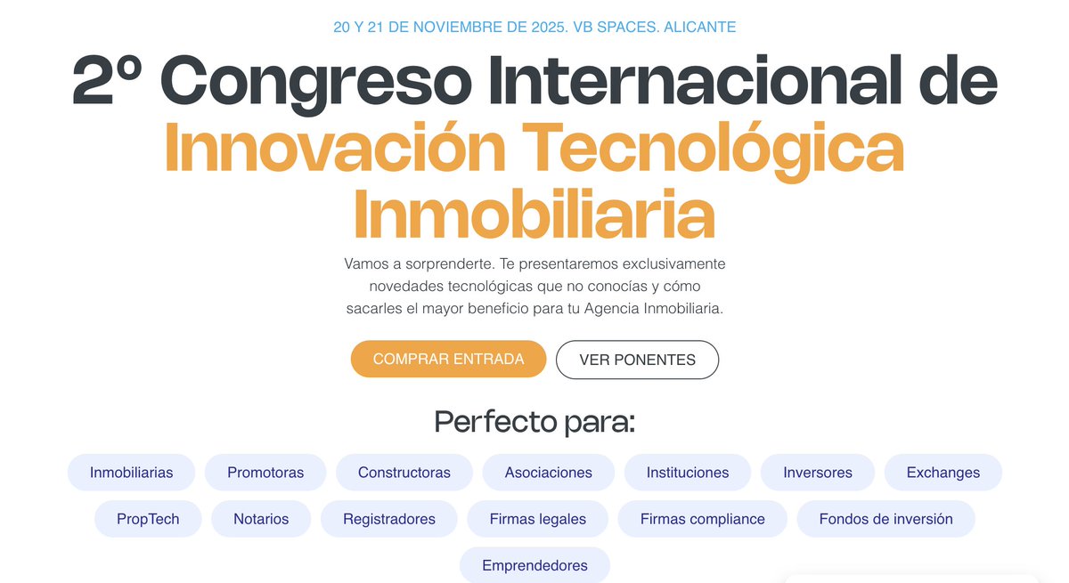 El registrador Luis Arnaez <a href="/LuisArnez1/">Luis Arnaez</a> interviene en el 2º Congreso Internacional de Innovación Tecnológica Inmobiliaria que, organizado por <a href="/InmoCrypto/">InmoCrypto</a>, se celebra hoy y mañana en Alicante.

🪙  inmocrypto.es/congreso/