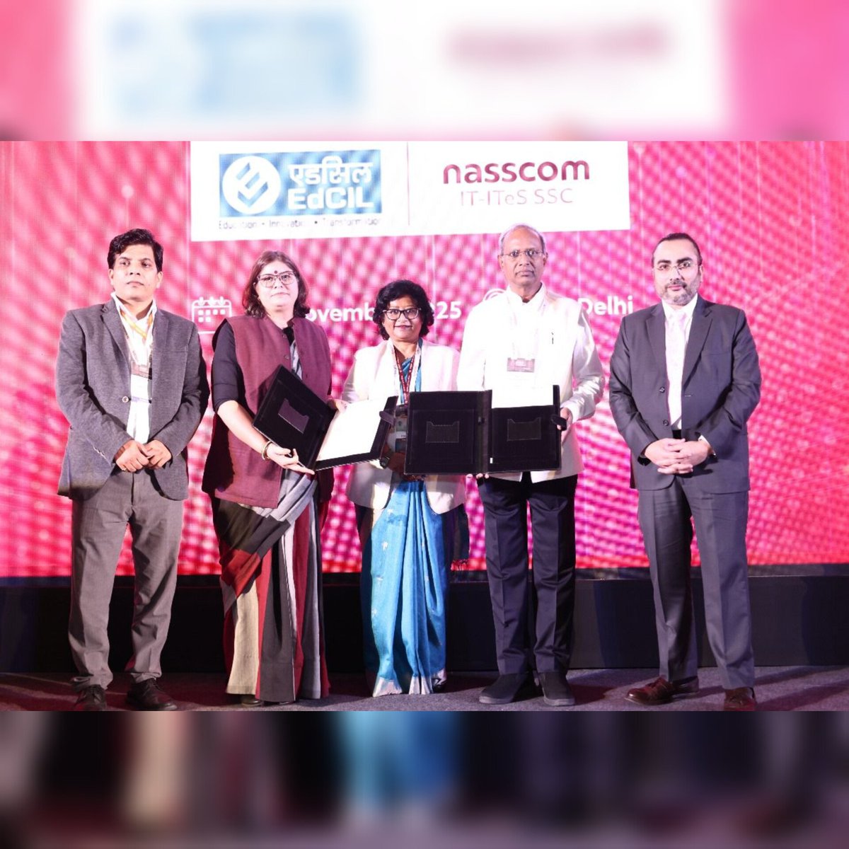 EdCIL_India's tweet photo. A milestone collaboration!
EdCIL and NASSCOM SSC sign an MoU to scale AI readiness, digital education and futuristic skills across India.
The MoU was signed between Dr. B. Chandrasekar (Executive Director, EdCIL) and Dr. Abhilasha Gour (CEO, NASSCOM SSC)
#EdCILIndia #NASSCOM https://t.co/NxoYAw1RXw