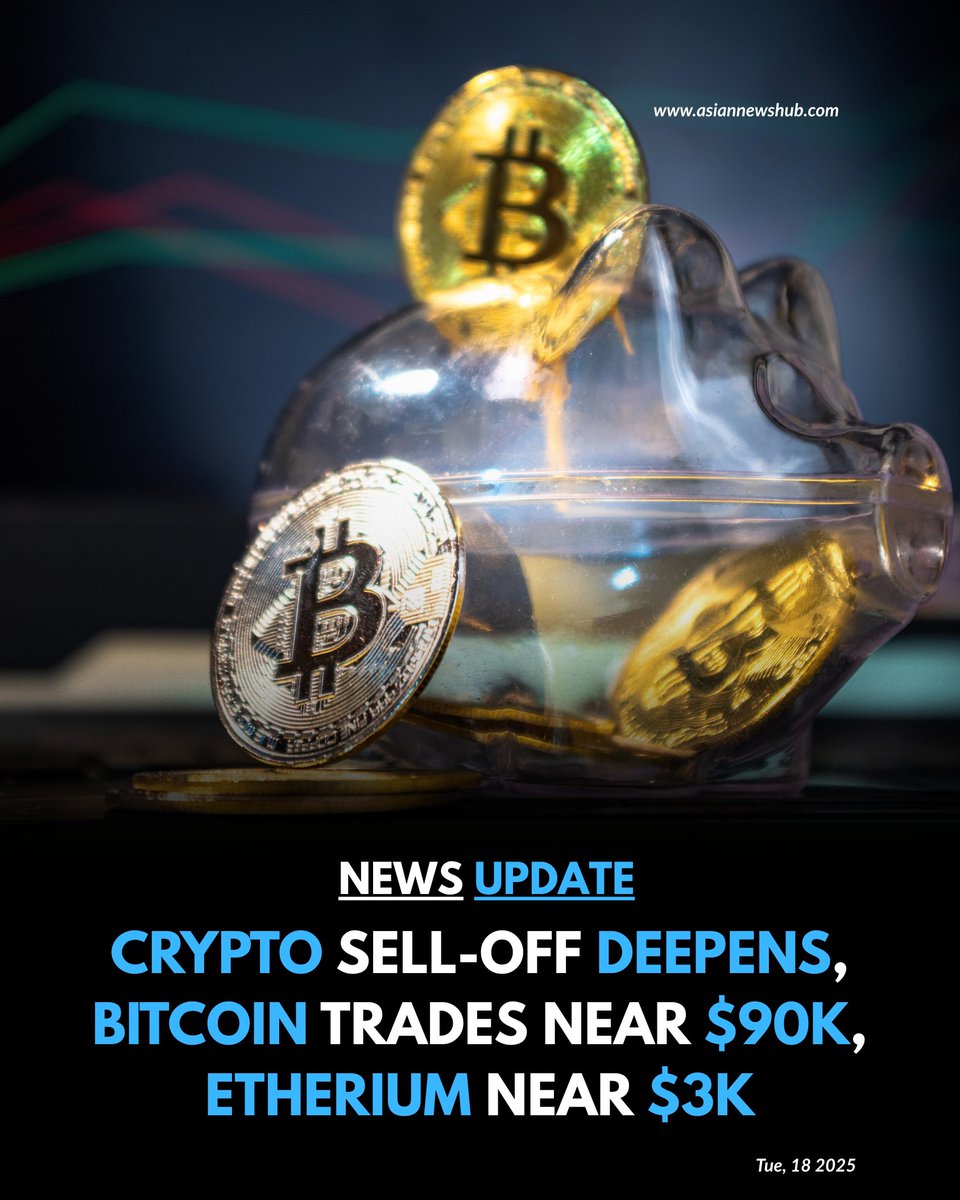 Crypto sell-off deepens, Bitcoin trades near $90K, Etherium near $3K