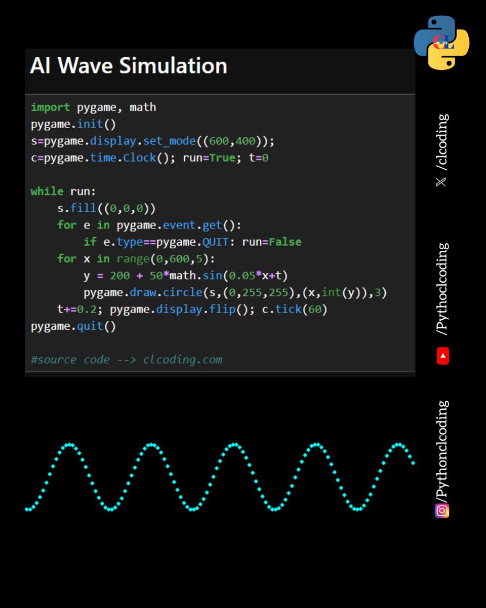 clcoding's tweet image. AI Wave Simulation in Python