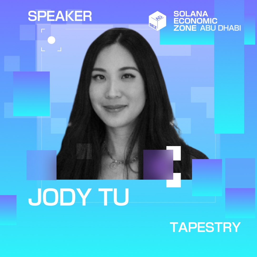 SuperteamAE's tweet image. we are excited to announce that @thejodytu, Head of Partnerships/ BD at @usetapestry, will be joining Solana Economic Zone: Abu Dhabi as a speaker! SEZ AD is a gathering of founders, builders, investors, and policymakers happening in Abu Dhabi, UAE from December 8-10, 2025