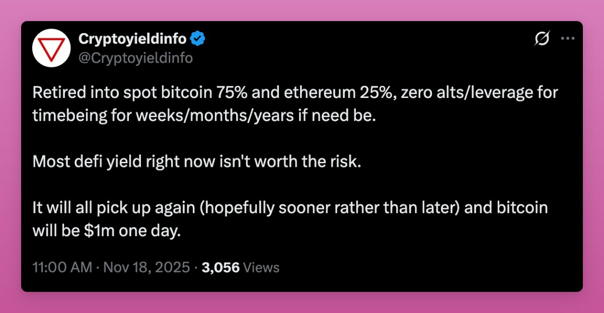 BitcoinとEthereumのスポット比率に移行するとツイートするCryptoyieldinfoのスクリーンショット